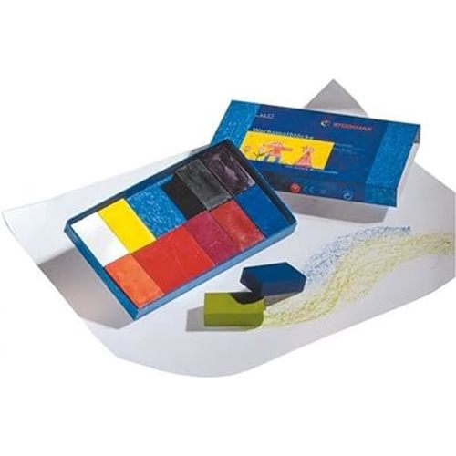 STOCKMAR Beeswax Block Crayons, Set of 12 Assorted Colors with a Scraper – Natural Beeswax Art & Drawing Wax Blocks, Break-Resistant, Smooth Color Application – Coloring Crayons in Sliding Carton