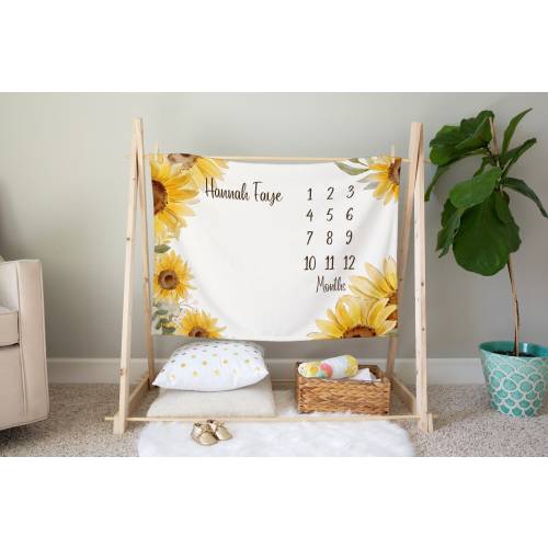 Baby Girl Month Milestone Blanket- Sunflower Infant Personalized Baby Blanket, Track Growth and Age, Custom New Mom Baby Shower Gift