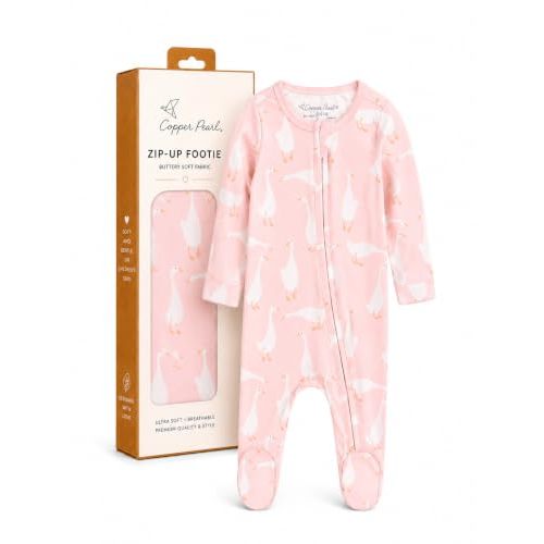 Copper Pearl Zip-Up Footie Baby Pajamas – Soft Newborn Onesies for Boys & Girls, Tag-Free with Two-Way Zipper Baby Sleepers for Newborn - 24 Months, Goosie