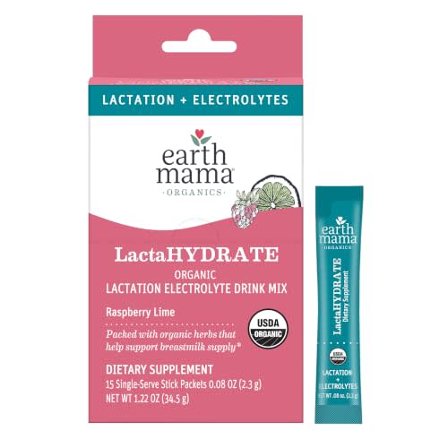 Earth Mama - Organic LactaHYDRATE Hydration Drink Mix - 3.35 oz | Certified Organic Electrolyte Drink with Herbs, Used to Help Support Breastmilk Supply for Breastfeeding & Pumping Moms