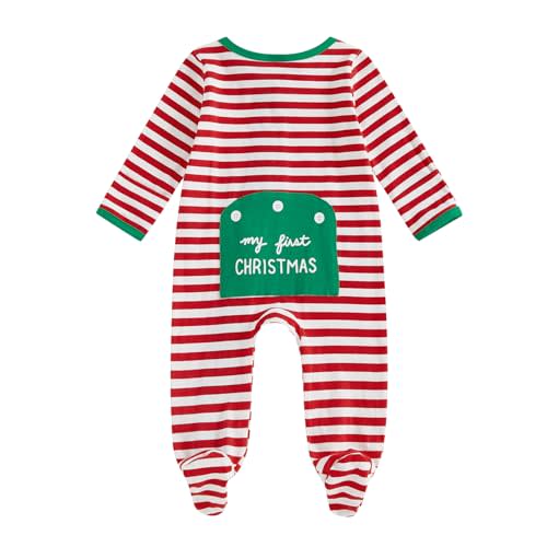 BULINGNA Newborn Baby Girl Boy My First Christmas Outfit Long Sleeve Letters Print Footies Jumpsuit with Zipper Fall Outfit