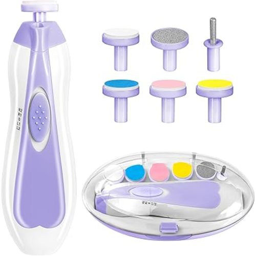Baby Nail Trimmer Electric, 6 in 1 Baby Nail File Clippers Infant Grooming Kit Manicure Set for Toddler or Adults, Purple