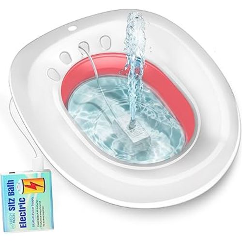 Electric Sitz Bath for Toilet Seat, Hemorrhoids and Postpartum Care - Yoni Steam Seat - Perineal Soaking, Collapsible, Wide Seat, Deeper Bowl - Use w/Sitz Bath Salt - Pink
