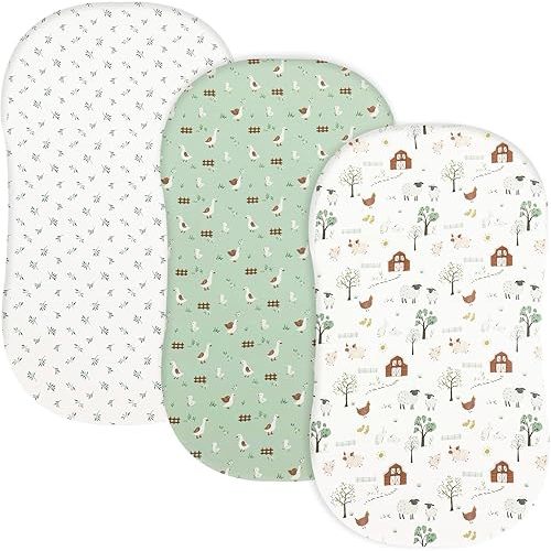 david's kids 3 Pack Bassinet Sheets, Ultra Soft Breathable Comfortable Baby Sheet Set for Boys Girls Neutral, Univeral Fit for Most Cradle and Bassinet Mattress, Farm