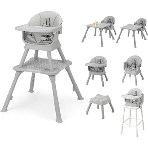 JOYMOR 9 in 1 Baby High Chair for Babies and Toddlers, Convertible Baby Feeding Chair Booster for Eating, Foldable and Portable Highchair with Removable Tray，Activity Table for Infants,Light Gray