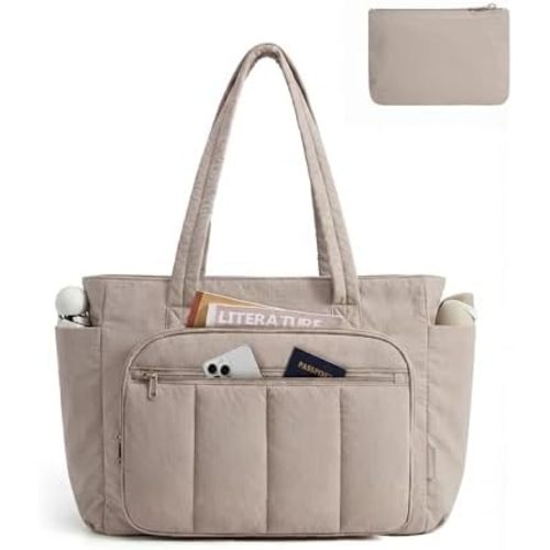BAGSMART Tote Bag for Women, 2 Set Puffer Tote Bag with Zipper, Quilted Nurse Handbags for Work Travel College