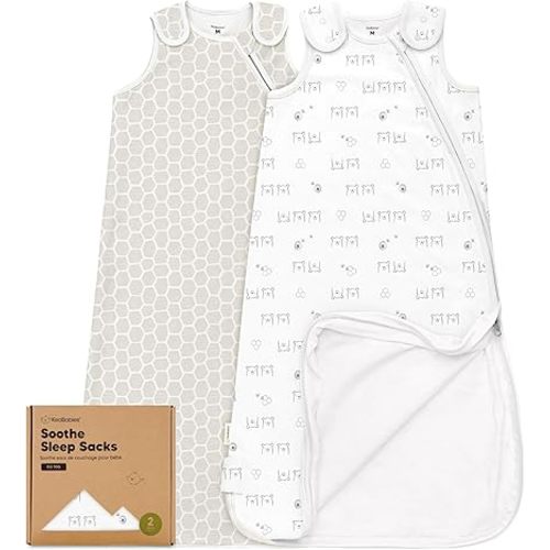 2-Pack Organic Baby Sleep Sacks, 100% Cotton - Soft & Breathable 0.5TOG Baby Wearable Blanket,Toddler Sleeping Sack 6-18 months,Easy to Wear Transitional Swaddles for Newborns,Infants (Bumble Bear, M)