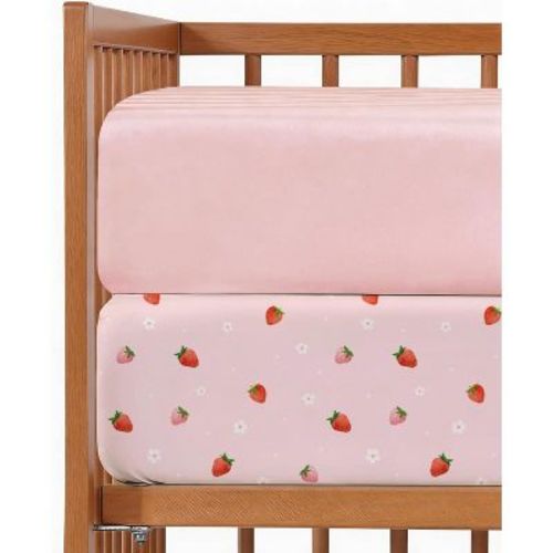 CGK Linens Microfiber Baby Crib Sheets – 2-Pack, Soft, Breathable Fitted Crib Sheets, Oeko-Tex Certified in Strawberries, Size Standard Crib/Toddler