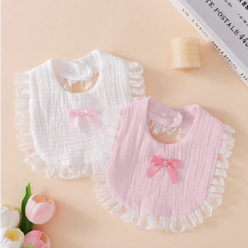 2pcs Soft Cotton Bibs, Drool Bibs, Baby Princess Lace Bow Decor, Newborn Essential