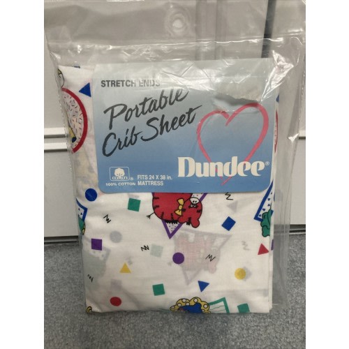 Vintage Baby Dundee Fitted Crib Sheet Primary Bright Colors Animals Shape 1980’s