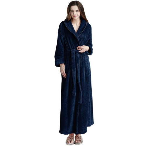 AMITOFO Fleece Robe for Women Soft Warm Long Plush Bathrobe Slim Elastic Waist Sleepwear Housecoats