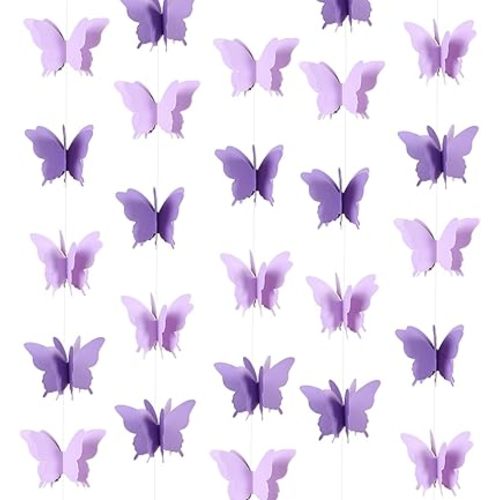 CIEOVO Butterfly Hanging Garland 3D Paper Bunting Banner Party Decorations Wedding Baby Shower Home Decor Purple 4 Pack, 110 Inch Long Each