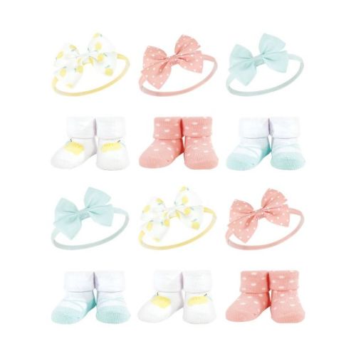 Hudson Baby Infant Girl 12Pc Headband and Socks Giftset, Lemon, One Size