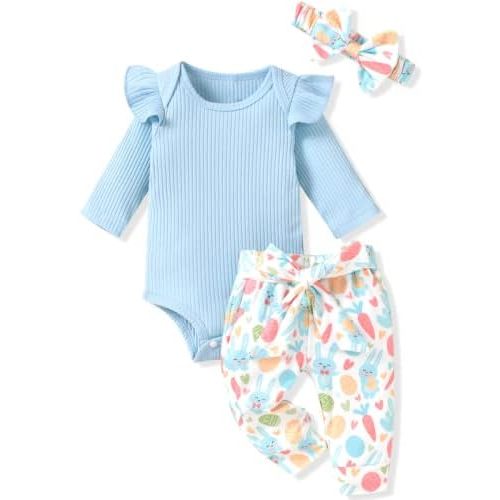 Aalizzwell Preemie Newborn Infant Baby Girls Clothes Ribbed Romper Bodysuit Pants Set Fall Winter Outfits