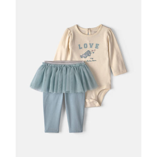 Baby Girl 2-Piece 'Love My Home Team' Long-Sleeve Bodysuit & Tulle Pant Set - Blue | Carter's
