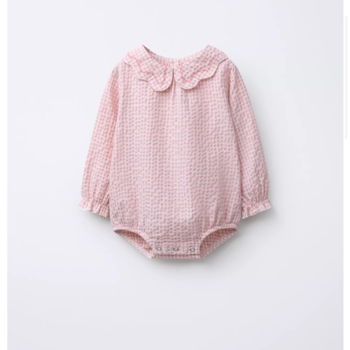 EMBROIDERED GINGHAM TEXTURED BODYSUIT - Pink | ZARA United States