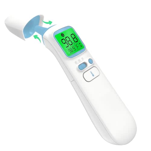 Ear & Forehead Thermometer for Adults, Kids & Baby, 1s Fast and Accurate | Fever Alert with 4-Color Backlit Display, Storage Pouch Included, Silent Mode, ℃/℉ Switchable, 35 Memories, Object Mode