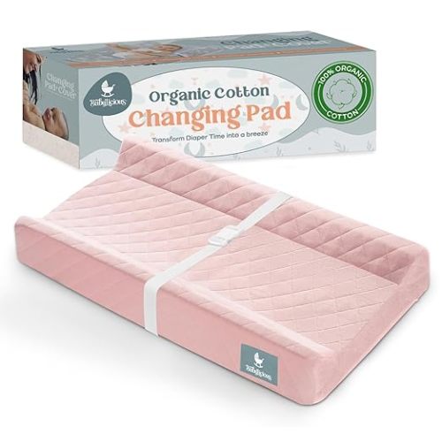 Contoured Baby Changing Pad – Waterproof & Breathable Diaper Changing Pad | Removable Washable Cover, Non-Slip Base & Safety Strap | Standard Size for Dresser & Changing Table Pads