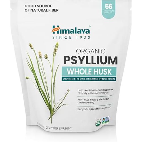 Himalaya USDA Organic Psyllium Whole Husk Powder, Natural Daily Fiber Supplement, Regularity, Appetite Management, Non-GMO, 56-Tablespoon Supply, Unflavored, 12 Oz