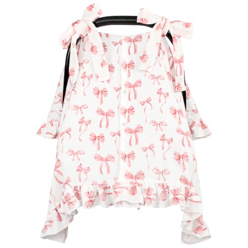 Muslin Car Seat Cover for Baby Girls with Bow Lacing, Pink Bow | Breathable, Lightweight, and Soft Material, Infant Carseat Cover Perfect for Summer Use
