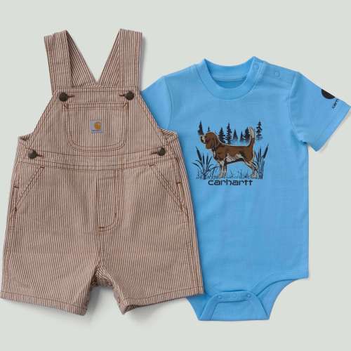 Boys' 2-Piece Short Sleeve Bodysuit & Brown Stripe Shortall Set (Baby)