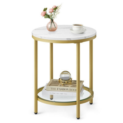 Kelly Clarkson Home Round Faux Marble End Table with Glass Shelf & Reviews | Wayfair