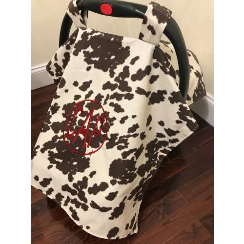 Personalized Cow/Pony Hide Baby Car Seat Tent, Cowboy Car Seat Canopy, Western Carseat Tent, Monogram Baby Shower Gift, Shower Gift