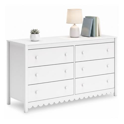 Signature Design by Ashley Hallityn Matte White Coastal Style Six Drawer Dresser with Scalloped Design