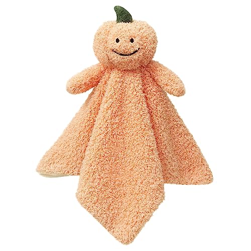 Doindute Baby Orange Pumpkin Soft Stuffed Animal Security Blanket, Plush Pumpkin Character Lovey Blanket, Baby Shower/Nursery Gift, Newborn Infant Toddler Snuggle Blankie for Boys Girls, 14 Inches
