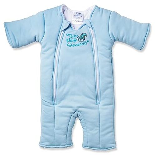 Magic Sleepsuit Baby Merlin's Cotton Baby Swaddle Transition Product - Soft and Cozy Design, Double Zipper for Easy Diaper Changes, Promotes Safe Sleep, 3-6 Months - Blue - Large 18-21lbs
