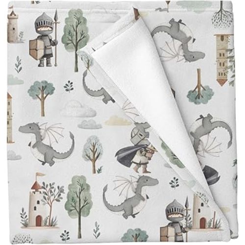 Cute Pastel Dragons Castle Knight Baby Blankets for Boys Girls Fantasy Dragons Trees Swaddle Receiving Blanket Magical Soft Swaddling Wrap for Unisex Newborn 50x60in