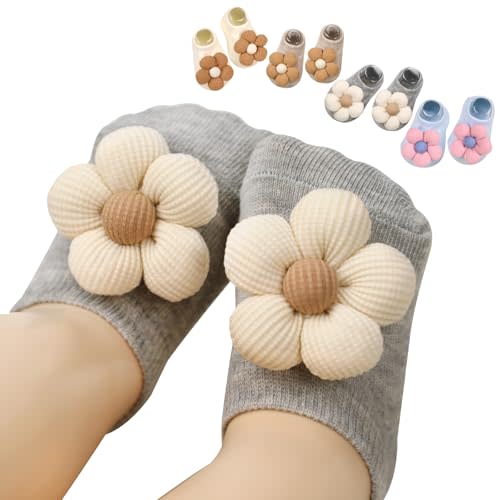 4Packs Baby Girls Socks,Flower Non-Slip Grips for Babies Toddler Princess Low Cut Ankle Socks for Girls