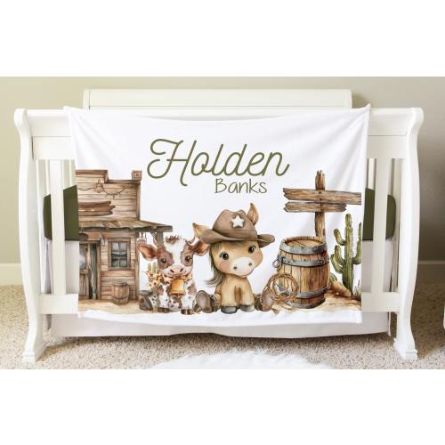 Western Blanket, Cowboy Personalized Baby Blanket Gift, Toddler Blanket, Desert Decor, Toddler Birthday Gift, Western Theme Nursery  BB40