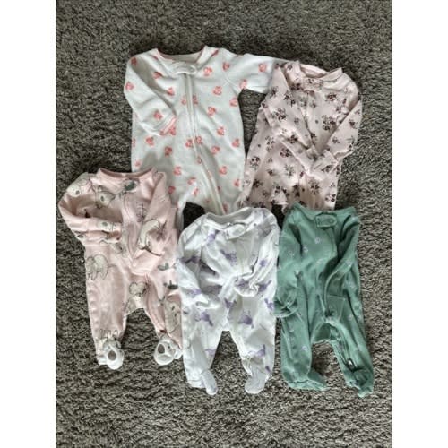 Lot Of 5 Carters Newborn Footed Sleepers Girl