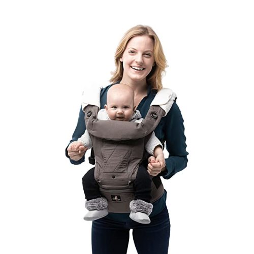 Abiie HUGGS Baby Carrier Hip Seat - Healthy Sitting Position (M-Position) - Front Facing, Hip Hugger, Back Baby Carrier - 100% Cotton (Grey)