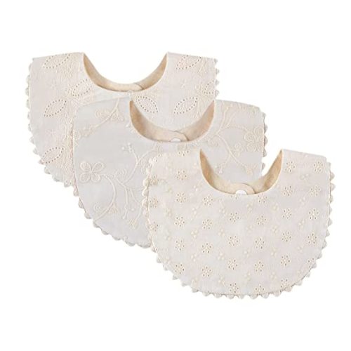 Baby Bib For Girls,Reversible Waterproof Handmade Natural Cotton Baby Drool Bib 0-12 months 2 Pack (off-white color A, 0-12 months)
