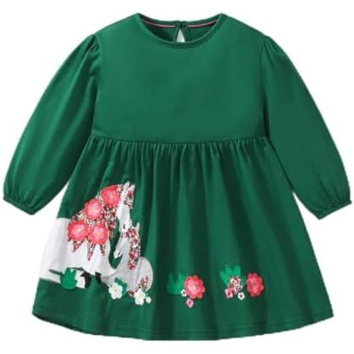 HILEELANG Toddler Girls Long Sleeve Dress Fall Autuman Cotton Casual Floal Jersey Shirt Dresses