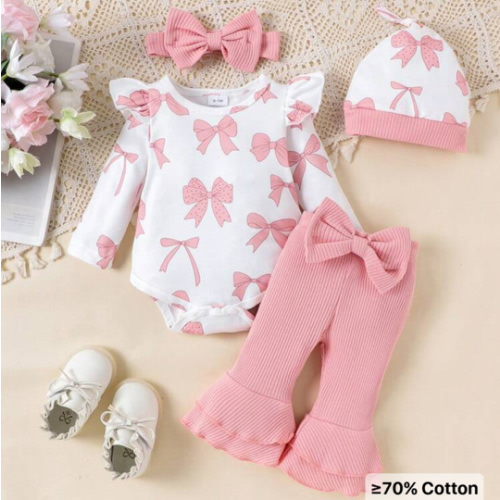 2pcs Newborn Baby (Girl) Cute Soft Long Sleeve Romper + Pants + Hat + Headband Set, Autumn/Winter | SHEIN USA