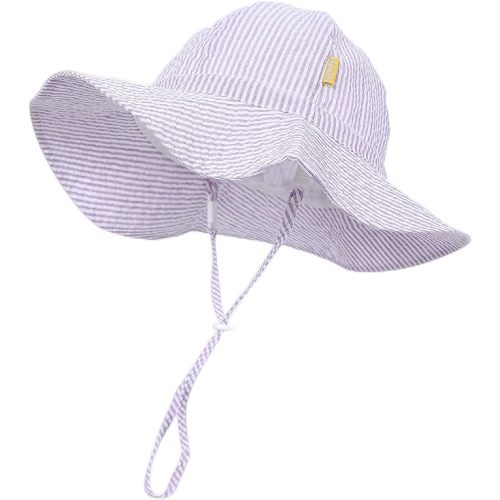 Baby & Toddler Wide Brim Sun Hats UPF 50+ Sun Protection Bucket Cap Cute Adjustable Hat in Seersucker
