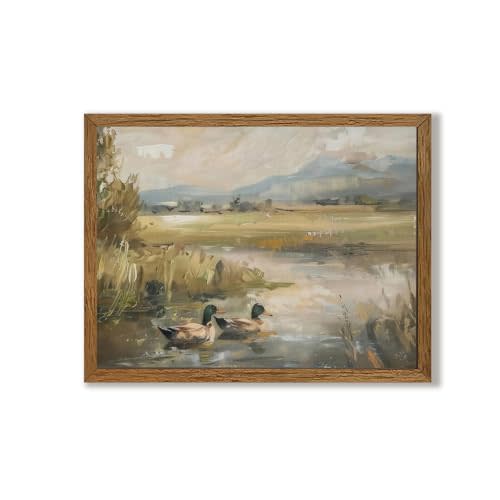 Urmoya Vintage Mallard Canvas Paintings Wall Art, Nature Duck Pond Wall Decor, Rustic River Art Prints for Living Room Bedroom Office Home Decoration 8x10 inch Wood Framed Ready to Hang