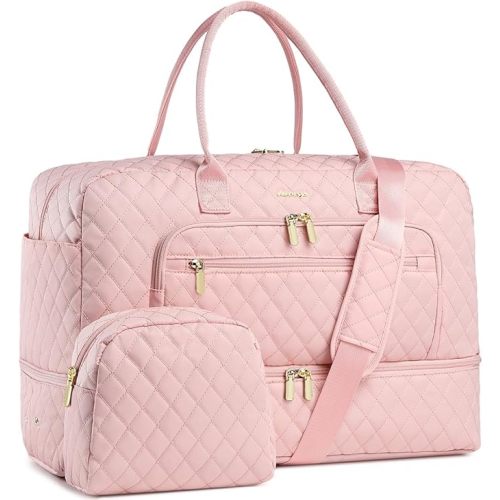 Large Women Travel Duffle Bag - Carry on Overnight Bag Weekend Travel Duffel Tote Bag Yoga Gym Bag with Wet Pocket Toiletry Weekender Overnight Bag for Travel Business Trips Sports Hospital Pink