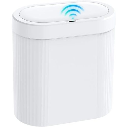 jinligogo 5 Gallon Bathroom Trash Can with Lid, Automatic Motion Sensor White Trash Can, Touchless Slim Waterproof Garbage Bin for Kitchen, Bedroom, Office, and Bathroom