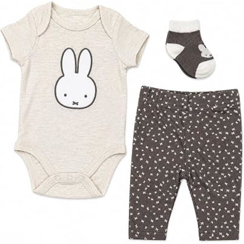 Miffy Baby Boys 3 Piece Layette Set Bodysuit Footed Pants Beige