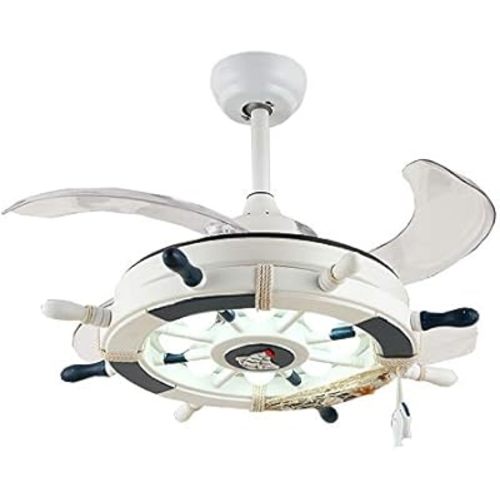 LITFAD Modern LED Ceiling Light Nordic Cool Light Nautical Style Anchor Hanging Ceiling Fan with Invisible Blade Flushmount Pendant Light in White Finish for Living Room Kid's Bedroom Children's Room