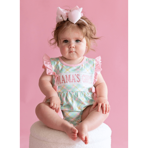 Mama’s Girl Pastel Plaid Smocked Ruffle Bubble Romper