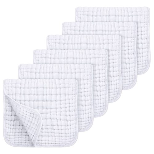 Looxii Muslin Burp Cloths 100% Cotton Muslin Cloths Large 20''x10'' Extra Soft and Absorbent 6 Pack Baby Burping Cloth Pure White