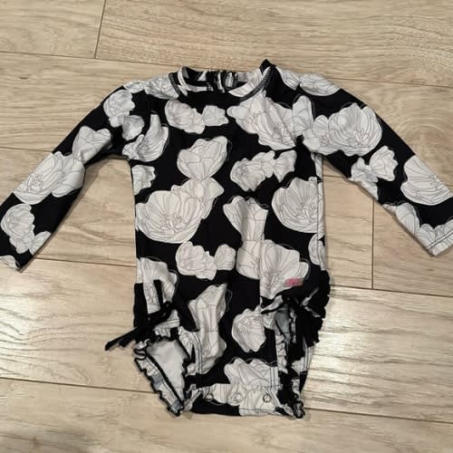 Ruffle Butts Black/White Flowers One Piece Swimsuit 18-24m