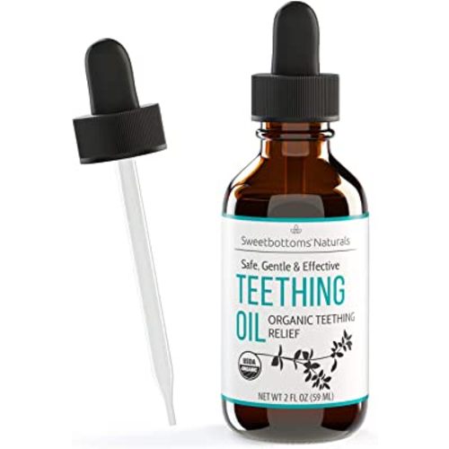 Certified Organic Teething Oil - Ease Teething Discomfort & Sore Gums Quickly & Effectively - Natural Vegan Botanical Ingredients - 2 oz Bottle With Glass Dropper - Baby Teething Relief