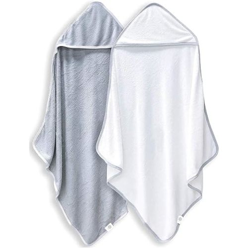 2 Pack Baby Bath Towel - Rayon Made from Bamboo - Ultra Soft Hooded Towels for Babies,Toddler,Infant - Newborn Essential -Perfect Baby Registry Gifts, 37.5x37.5 in - Grey and White