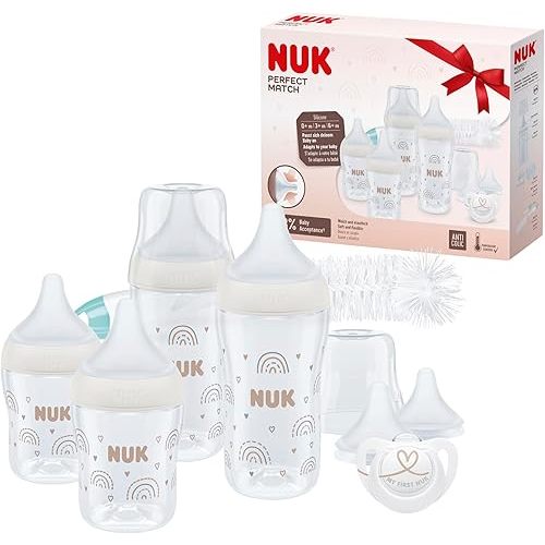 NUK Perfect Match Perfect Start Baby Bottles Set | 0-6+ Months | Adapts to Baby's Palate | Anti Colic | BPA-Free | Silicone Teat